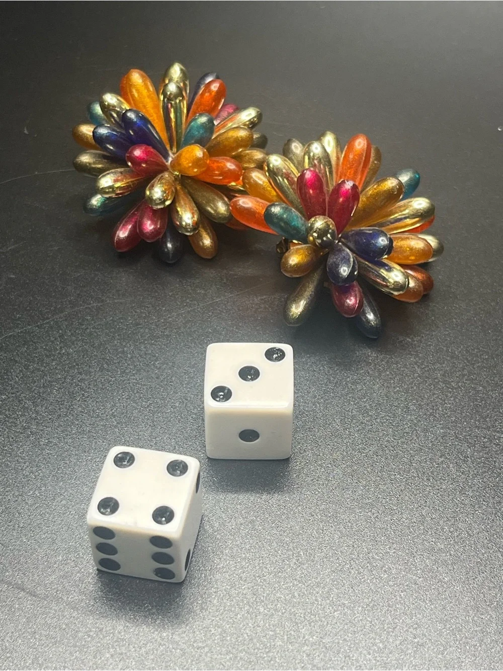 Vintage Multicolor Lucite Starburst Clip On Earrings Atomic Flower.  Amazing!!